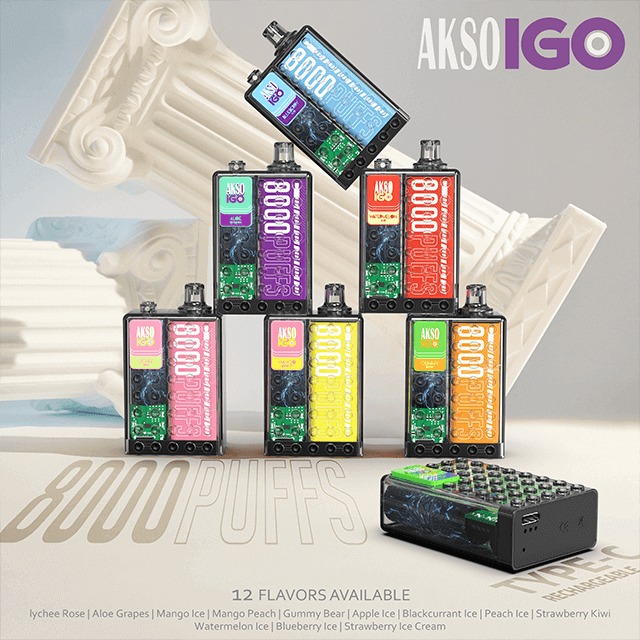 Caixa Vape descartável HCigar AKSO IGO 650mAh (recarregável) 8000 baforadas