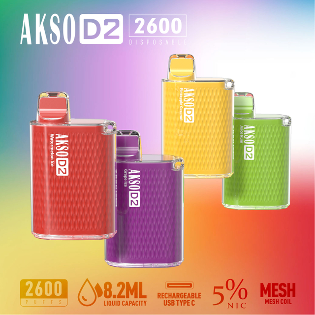 Caixa Vape descartável HCigar AKSO D2 650mAh (recarregável) 2600 baforadas