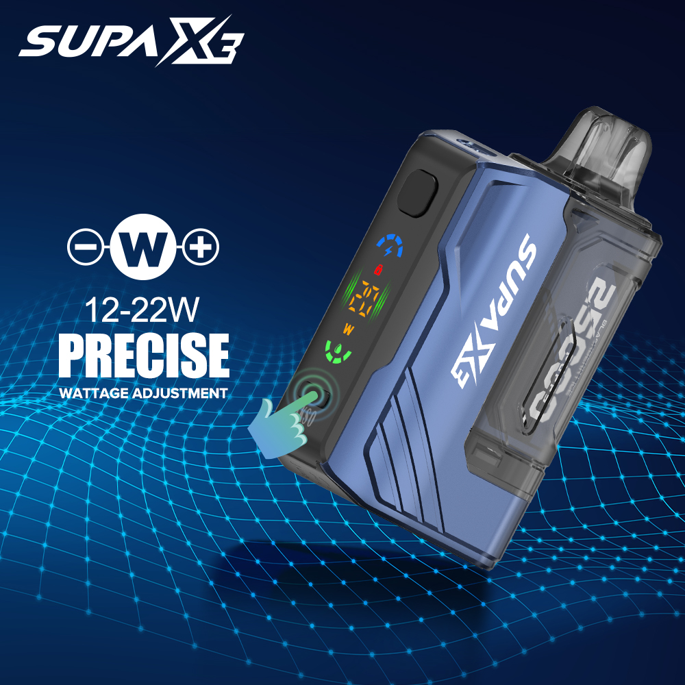 SUPA X3 - Pod pré-preenchido de 25 mil puffs - Potência variável - Modo de reforço de um botão - Opção de pod recarregável